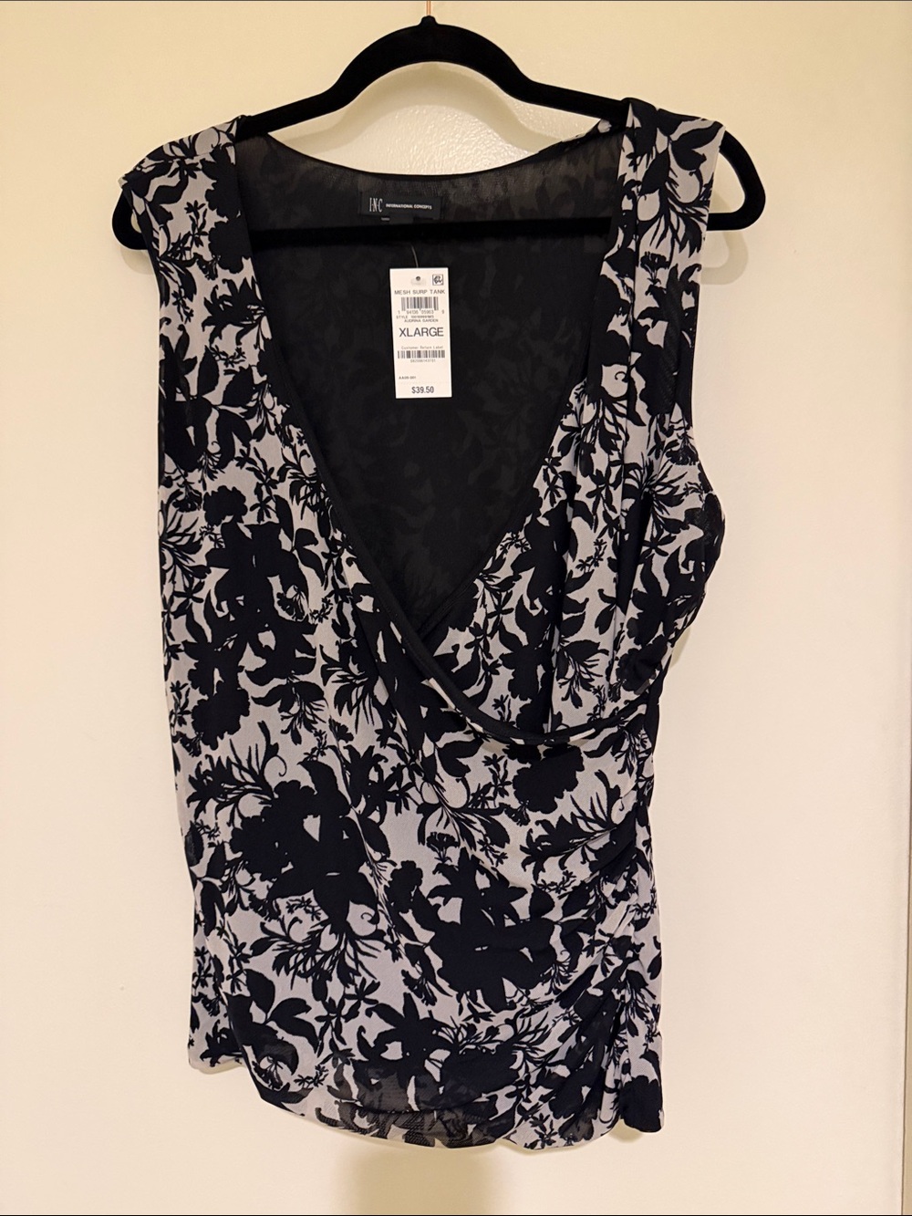 INC International Concepts Black & White Floral Sleeveless Wrap Blouse